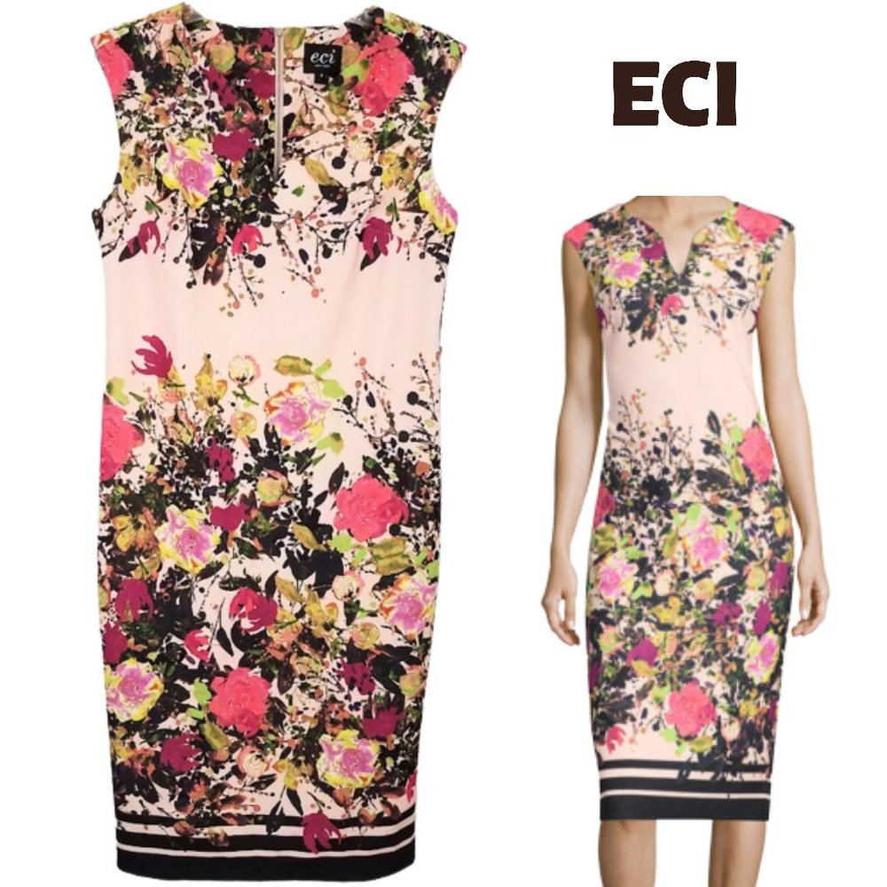 ECI Floral Sleeveless Dress - Pink and Black